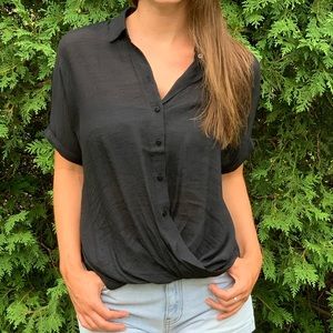 Button Up Wrap Blouse | Black
